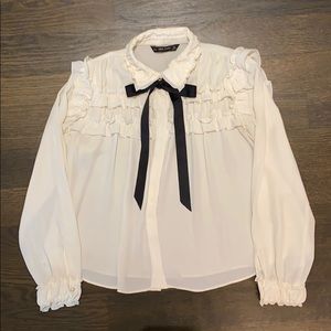 Zara Blouse w/ Ruffles & Bowtie!